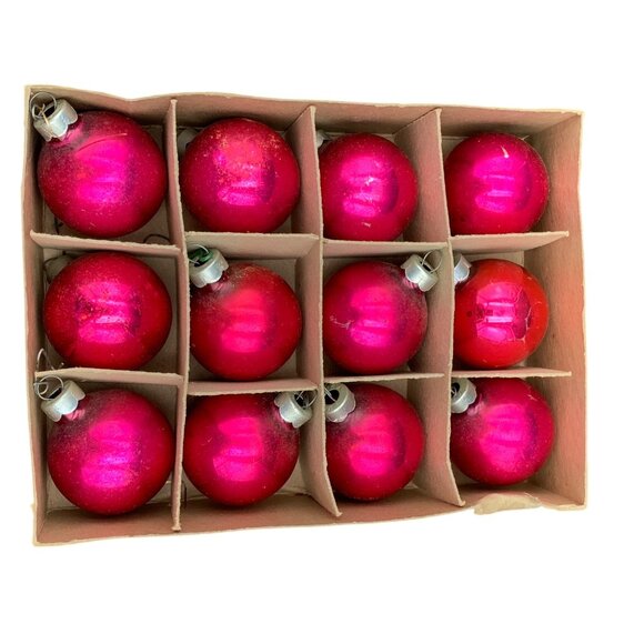 VTG Franke Glass Tree Ornaments 1.75" Red Christmas Decoration Made In USA Box o - Picture 3 of 7